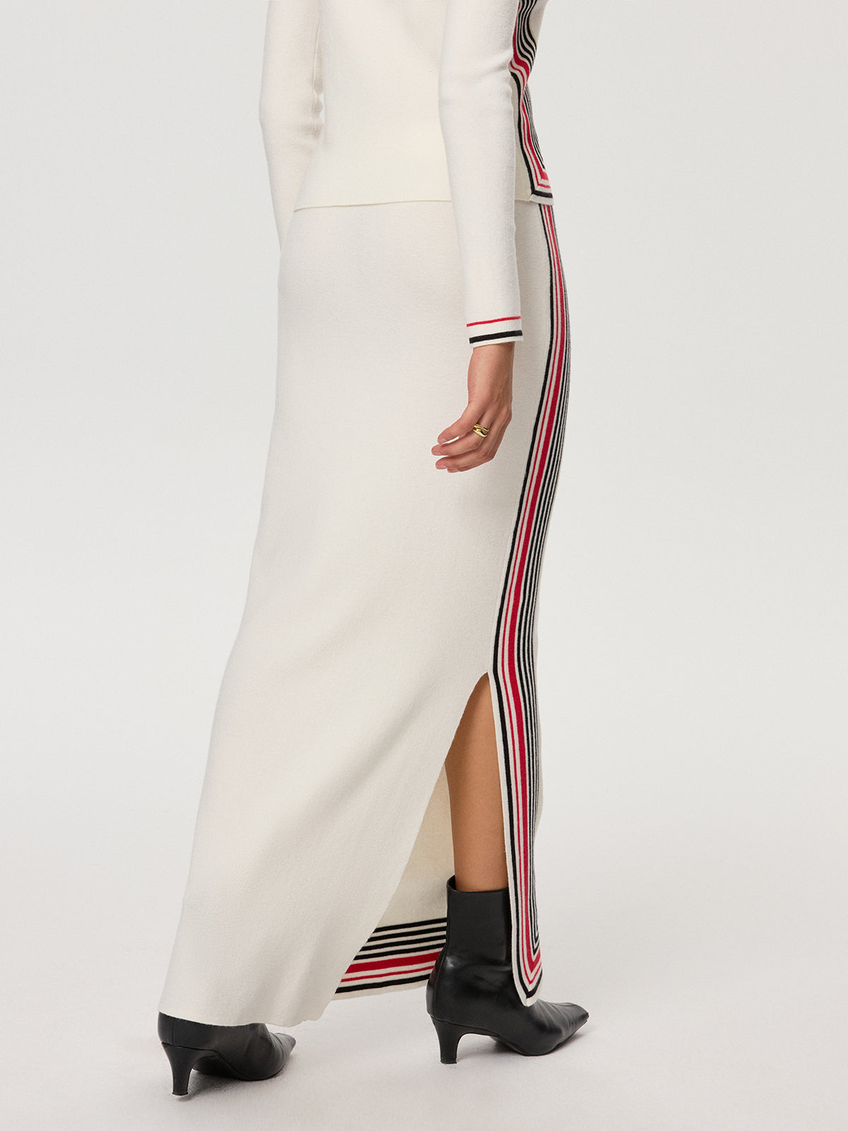 Striped Wool-Blend Slit Maxi Skirt for Women Winter Fashion