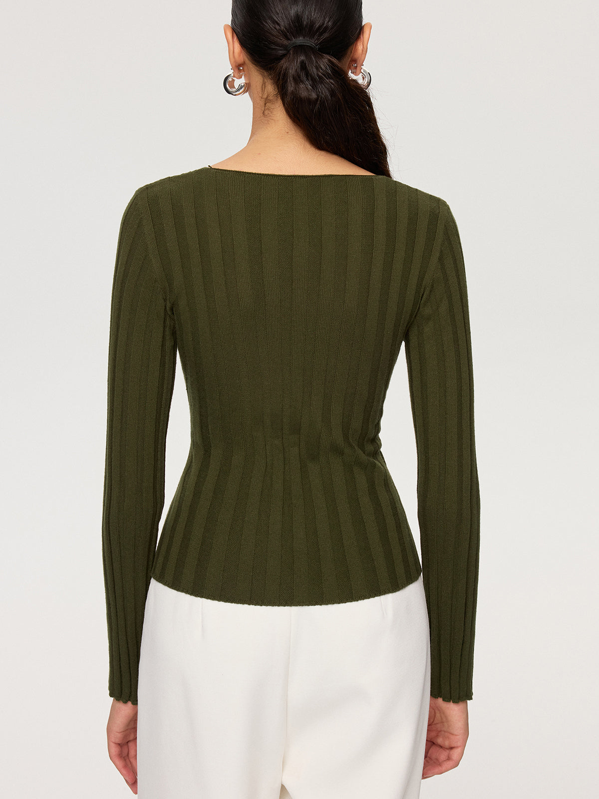 Cross-Over V-Neck Fitted Ribbed Knit Top for Women, Casual and Stylish