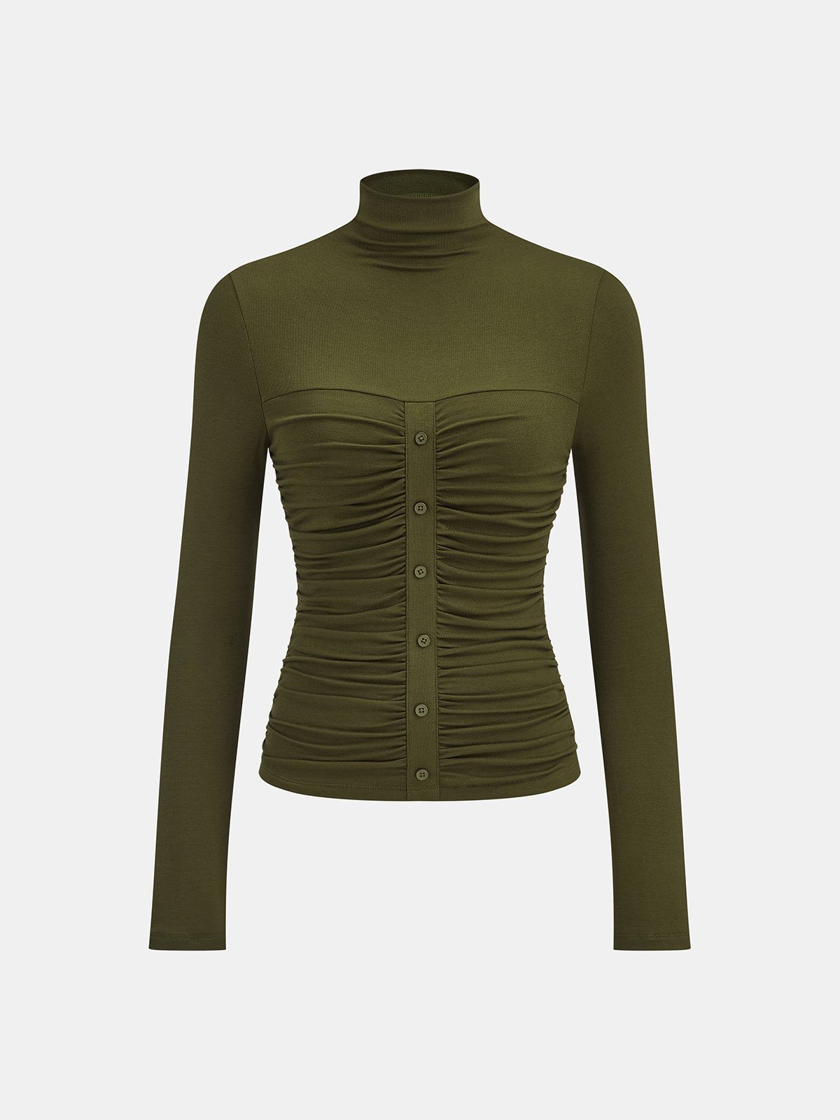 Turtleneck Ruched Decor Button Knit Top Women's Casual Winter Style
