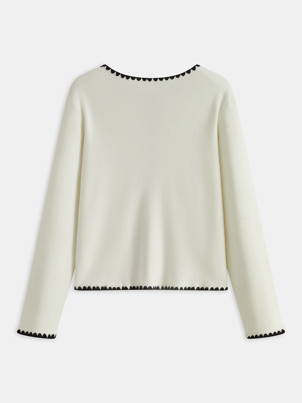 Contrast Scalloped Trim Knit Cardigan with Button Closure