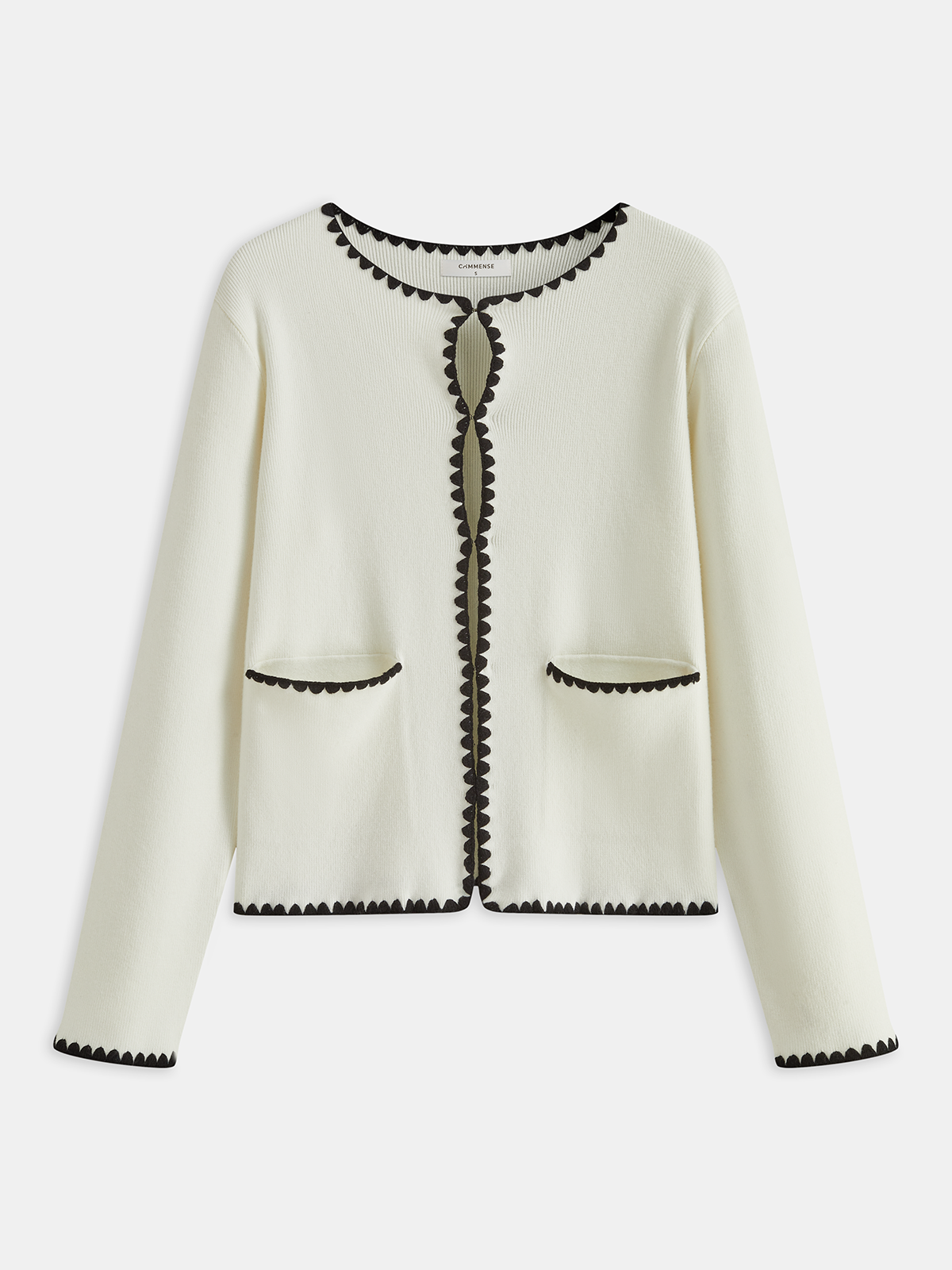 Contrast Scalloped Trim Knit Cardigan with Button Closure