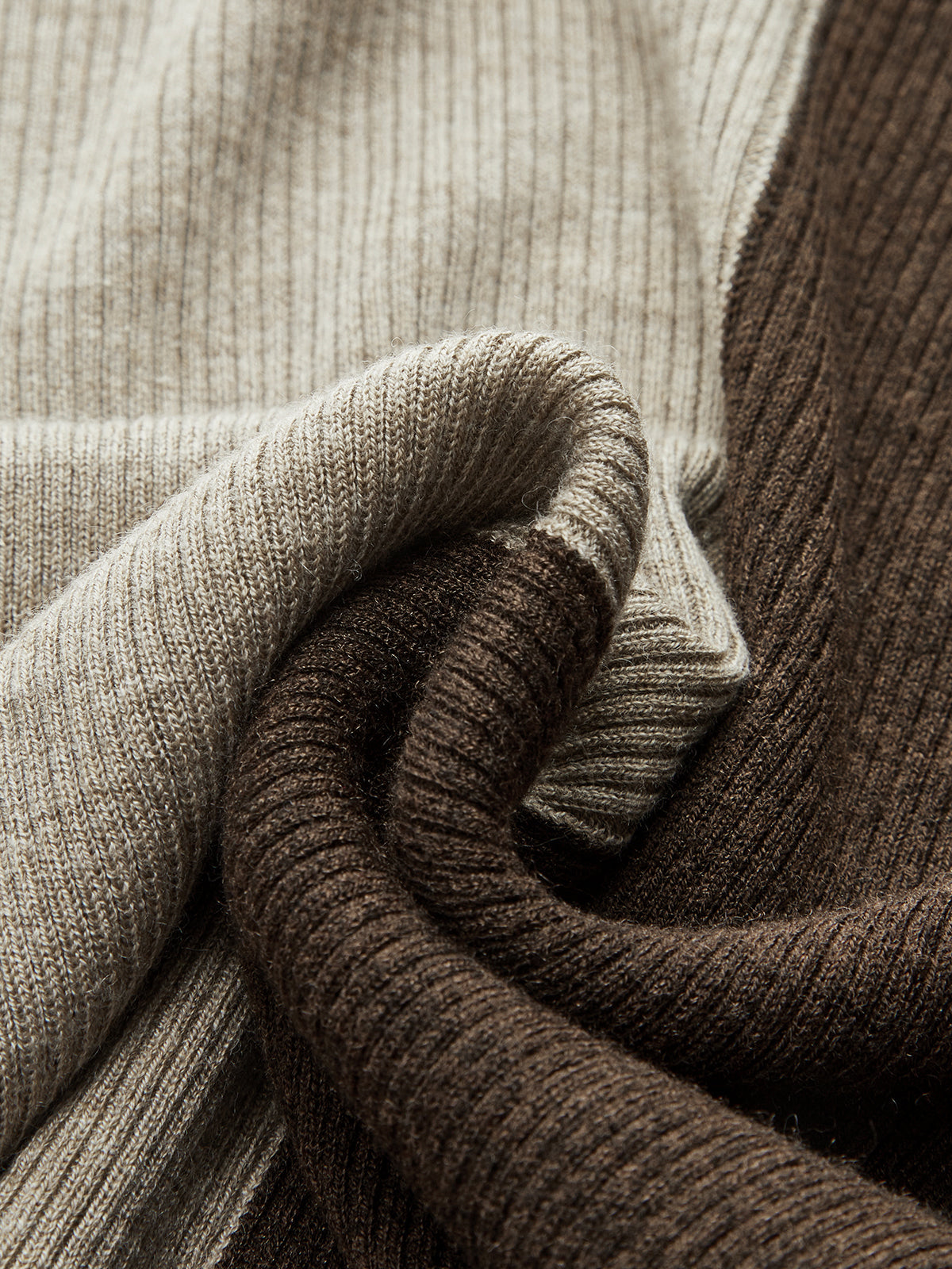 Two-Tone Turtleneck Ribbed Knit Top - Fashionable Stretch Fit Comfort Style