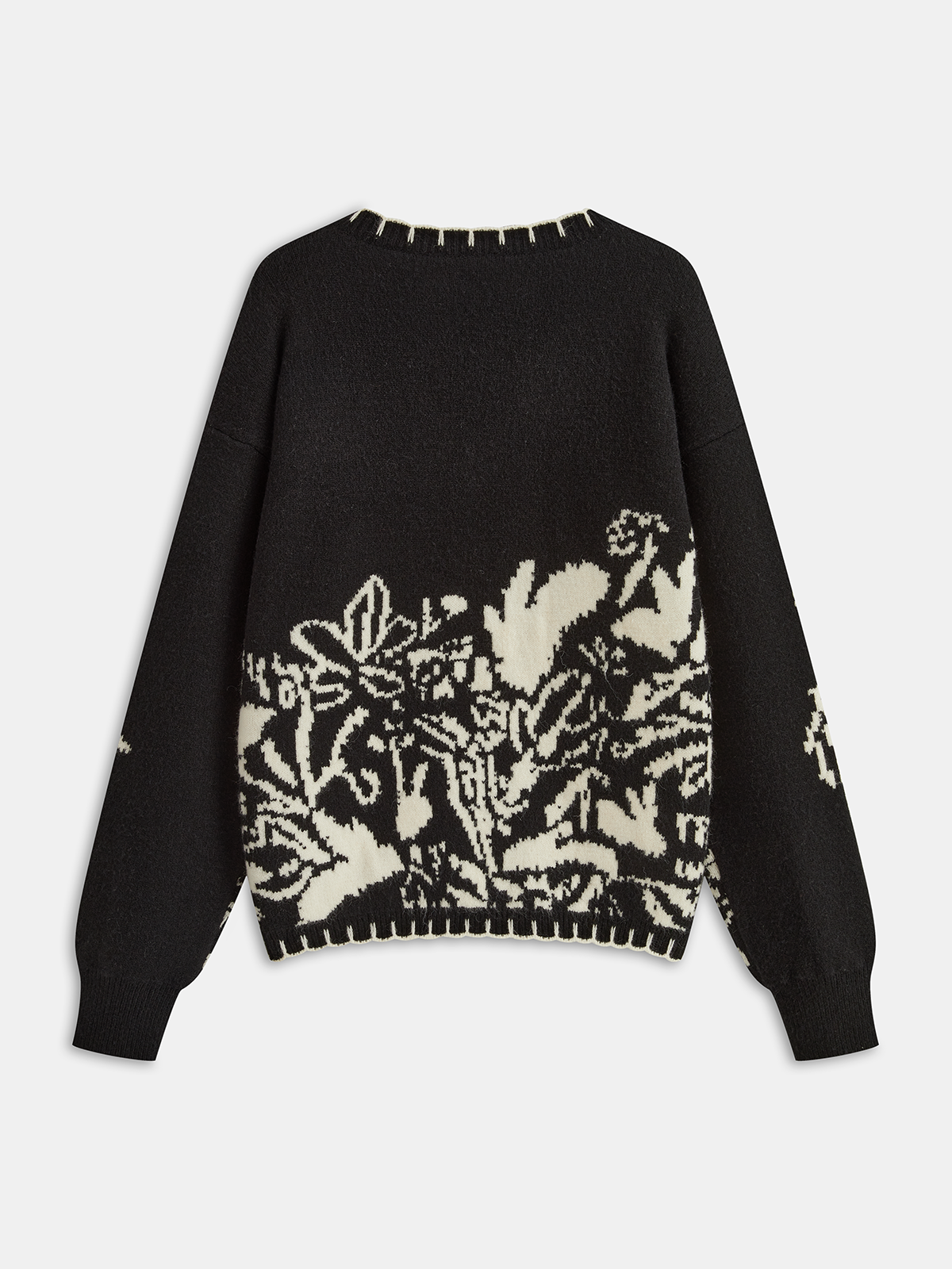 Floral Pattern V-Neck Sweater with Elegant Knit Design