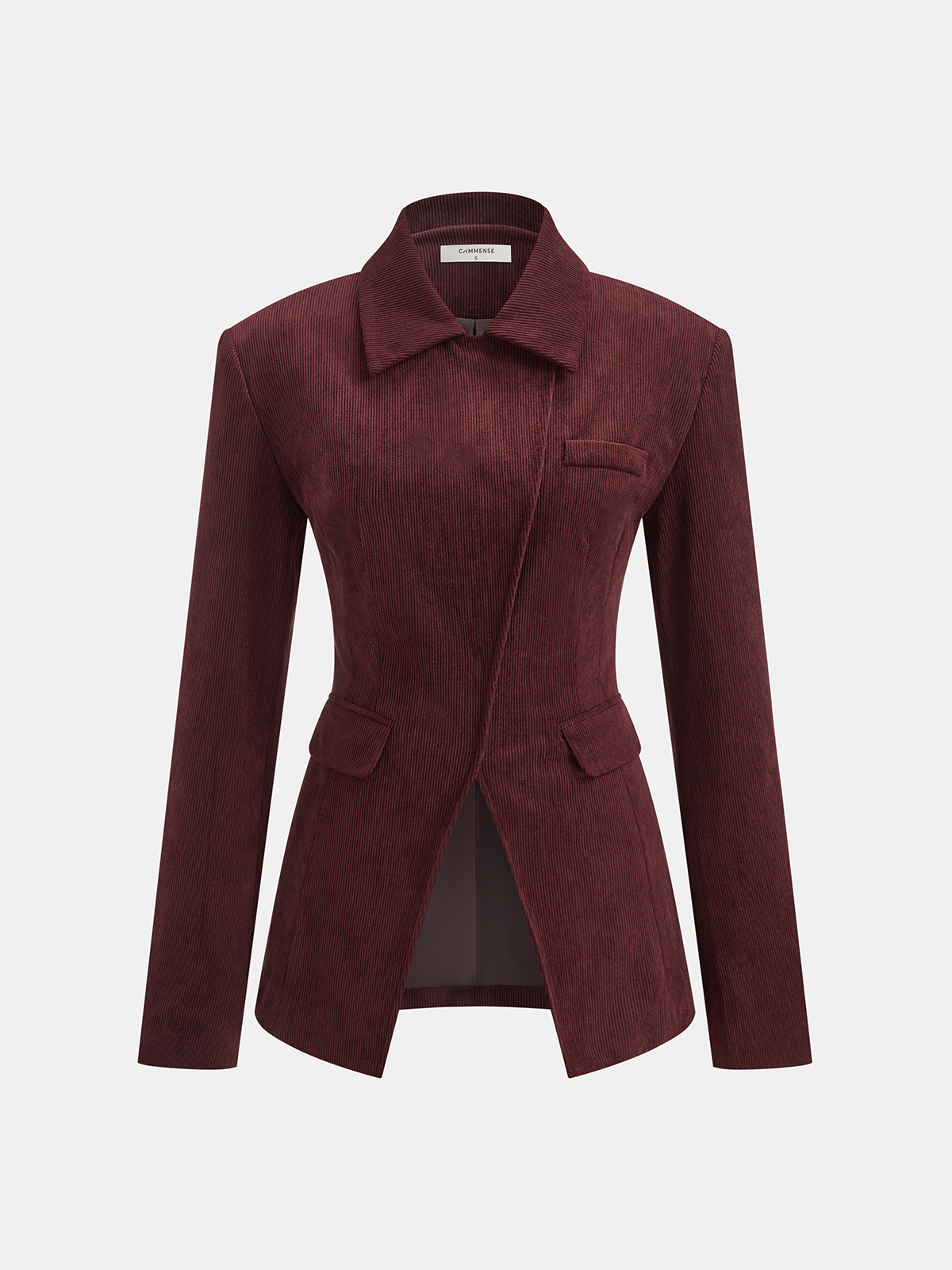 Collared Asymmetric Corduroy Blazer for Women Casual Fit