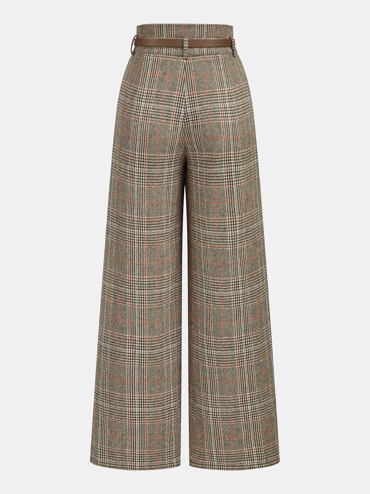 Belted Plaid High-Waisted Pants with Classic Design for Women
