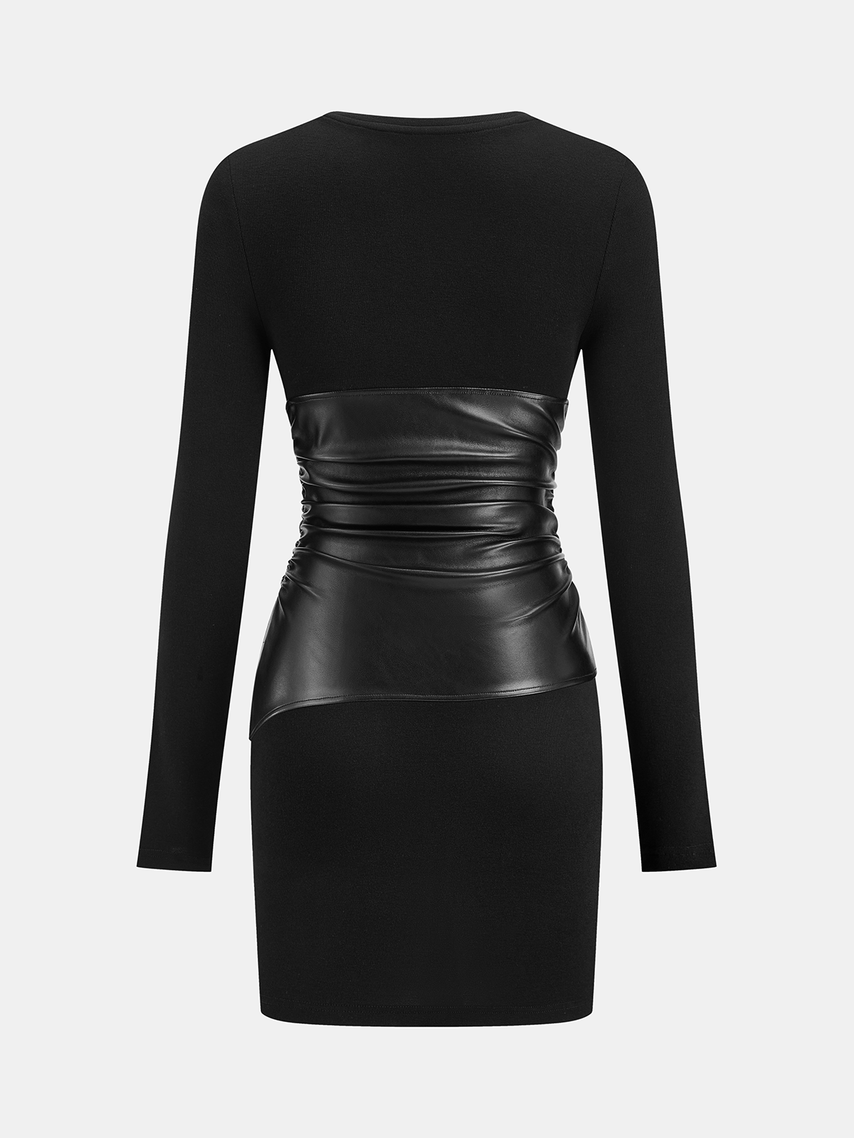 PU Leather Panel Long Sleeve Knit Dress for Women, Comfort Fit