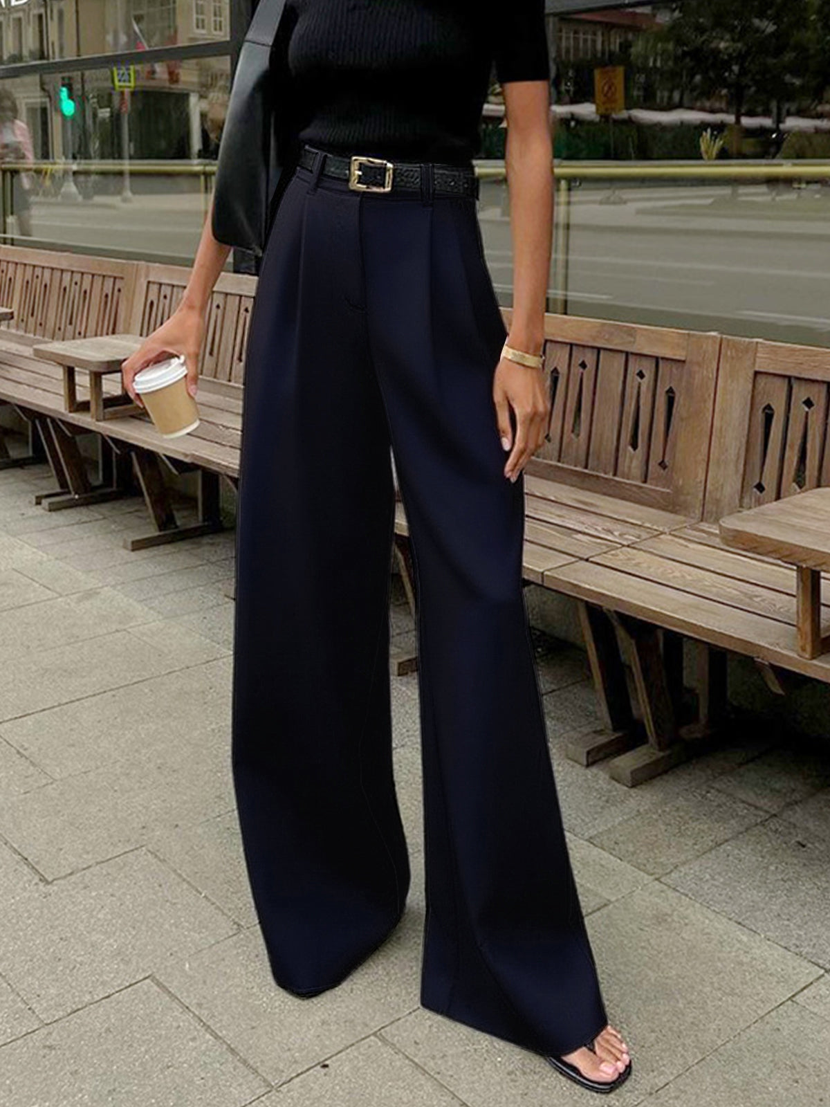 Solid Wide Leg Pants Without Belt - Casual Comfort Fit Stylish