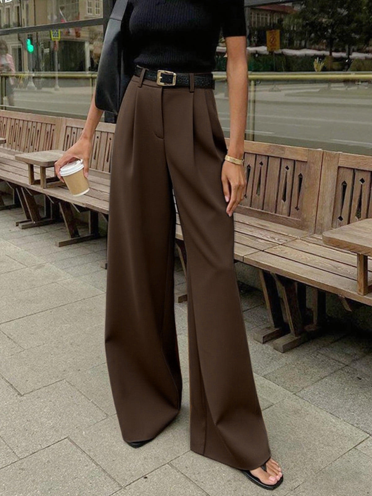 Solid Wide Leg Pants Without Belt - Casual Comfort Fit Stylish
