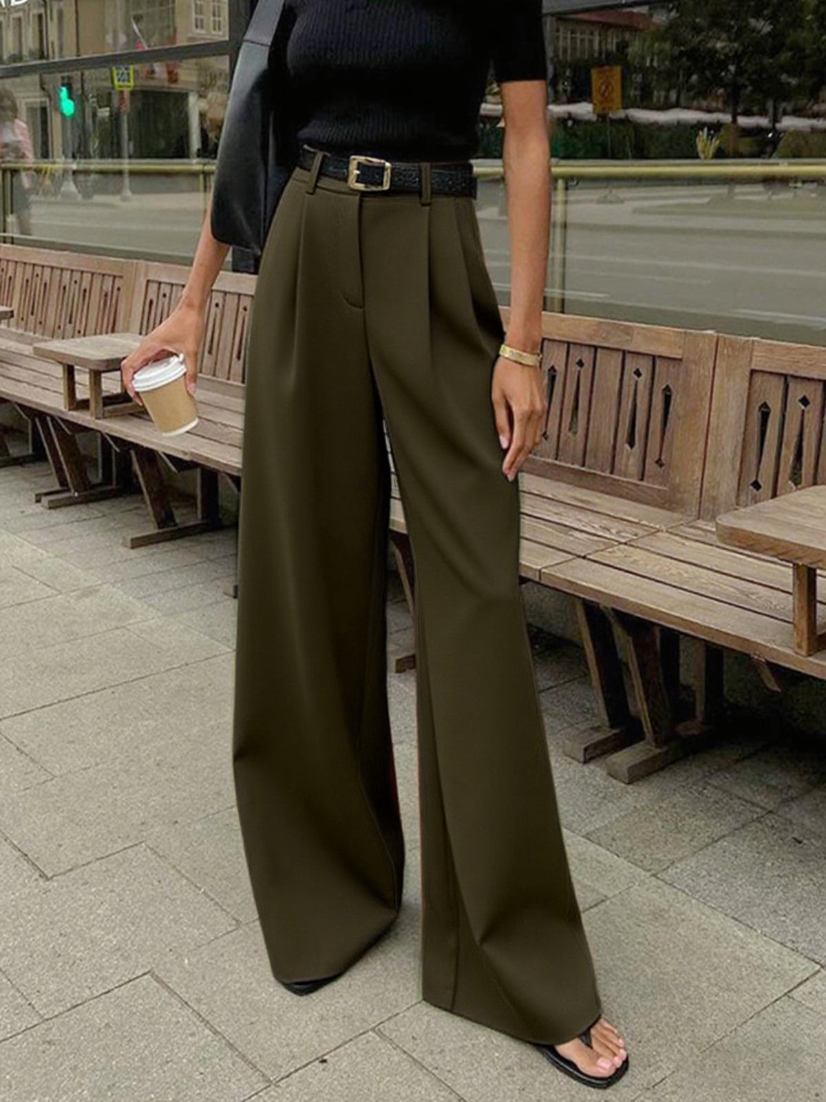Solid Wide Leg Pants Without Belt - Casual Comfort Fit Stylish