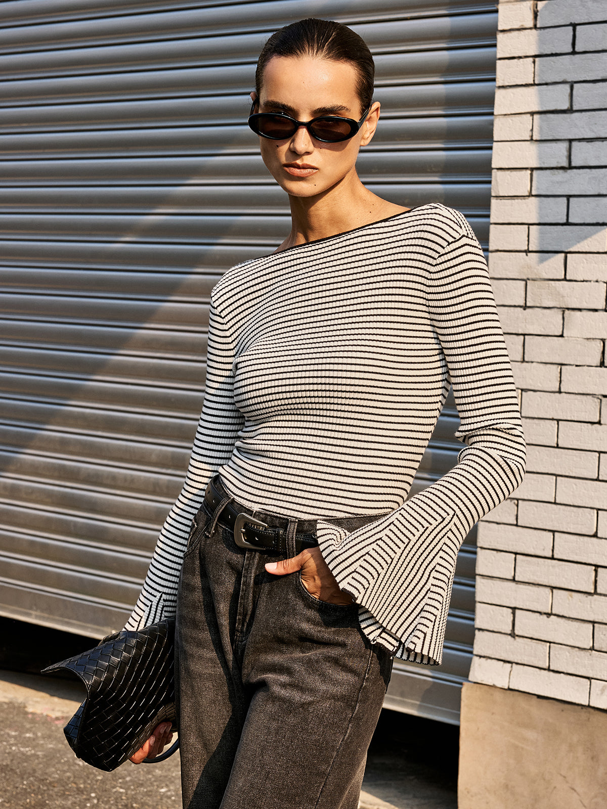 Flared Cuff Backless Striped Top - Women's Fashion Key Piece