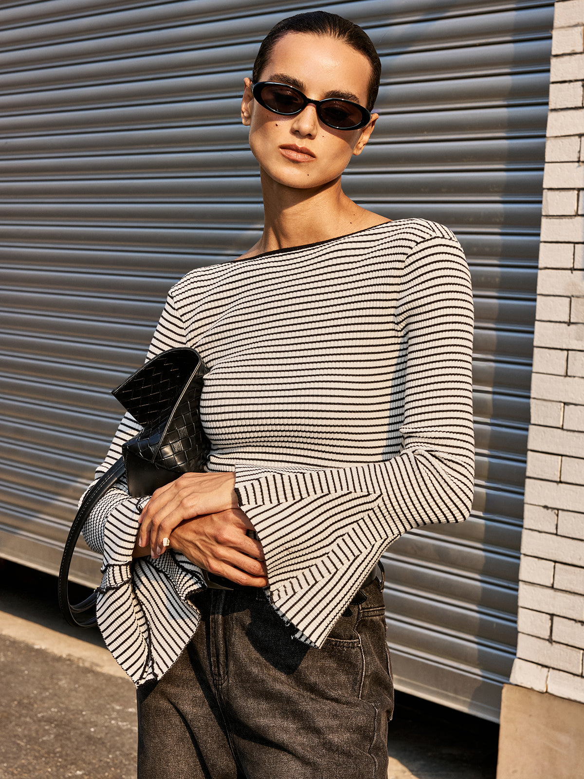 Flared Cuff Backless Striped Top - Women's Fashion Key Piece