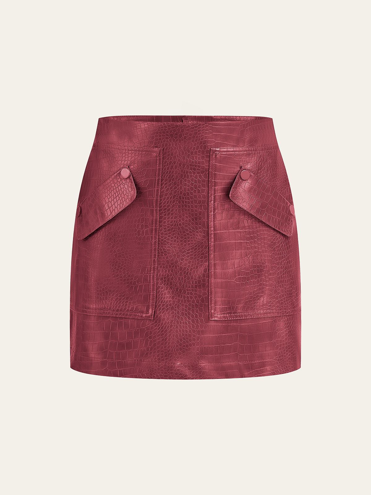 Faux Leather Crocodile-Embossed Mini Skirt High Waist Trendy Style