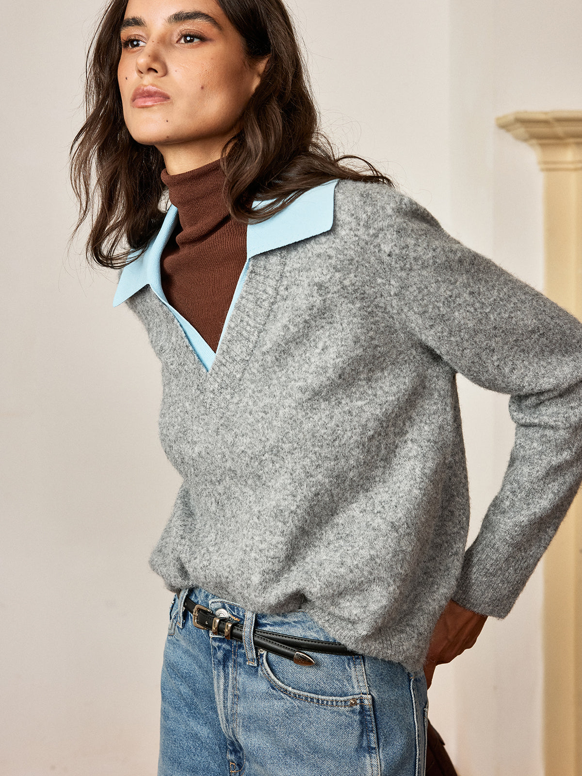 Contrast Collar Wool Blend Sweater for Men - Stylish Winter Comfort