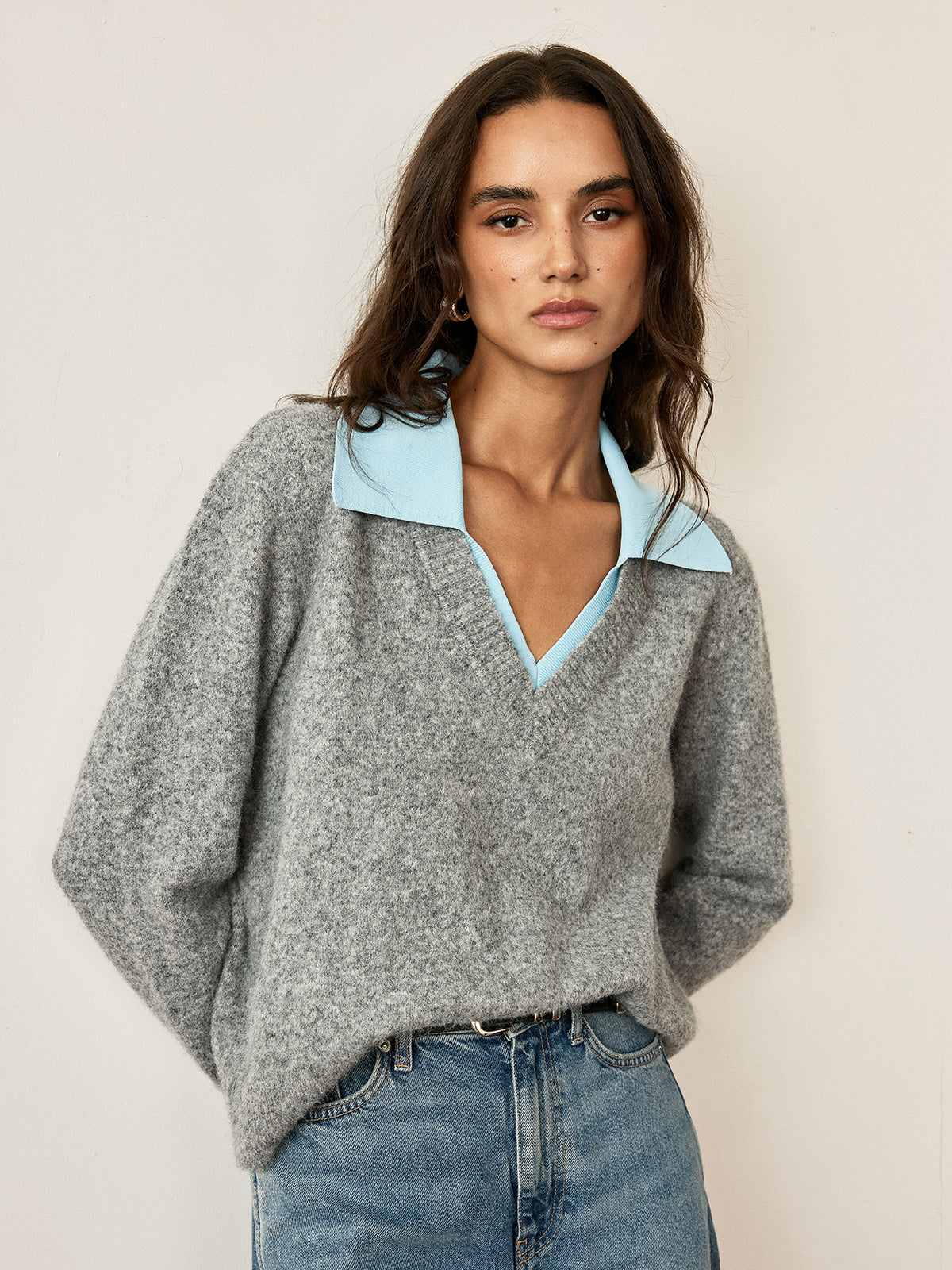 Contrast Collar Wool Blend Sweater for Men - Stylish Winter Comfort