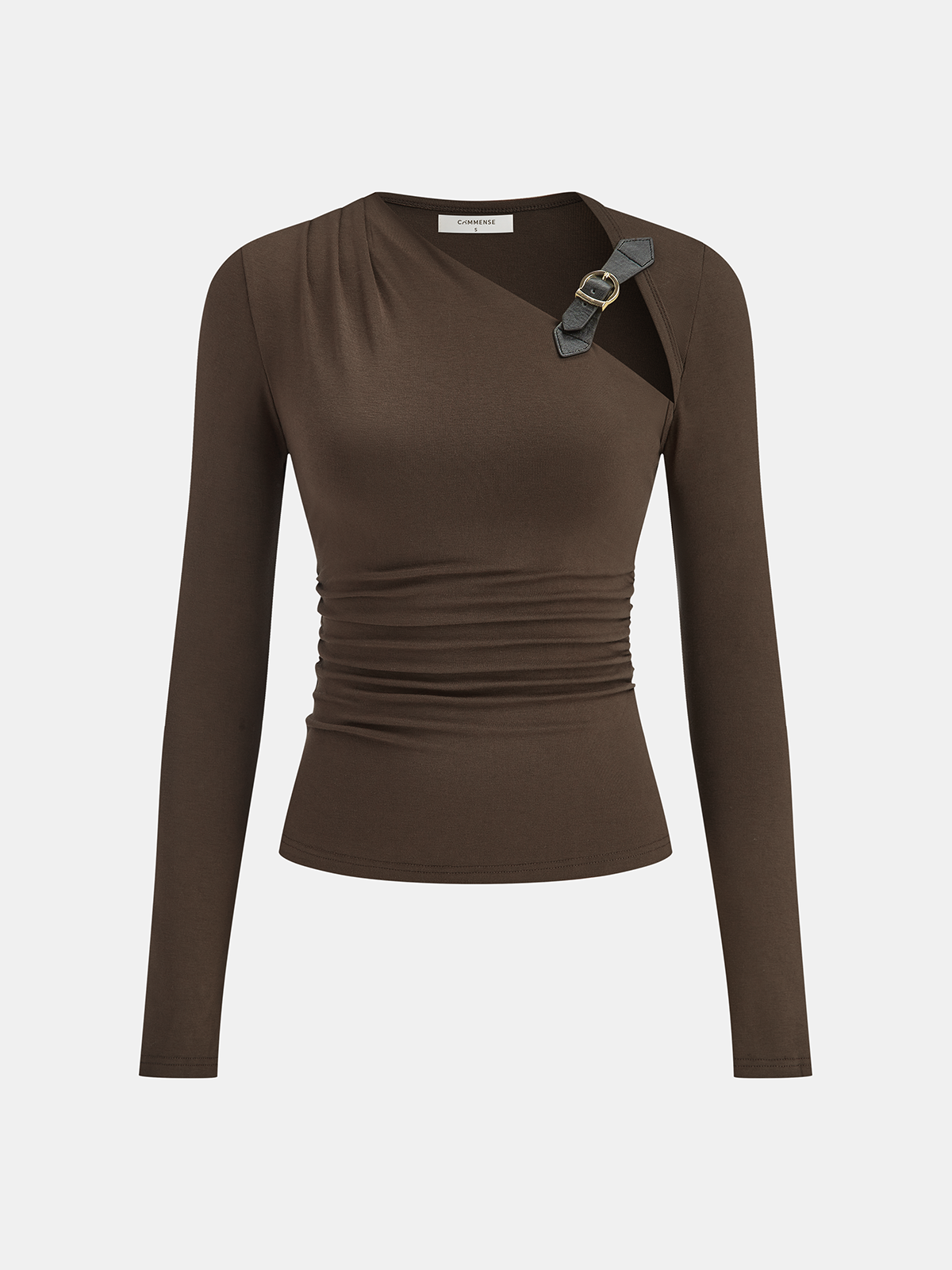 Belt-Decor Asymmetric Long Sleeve T-Shirt for Women, Casual and Stylish