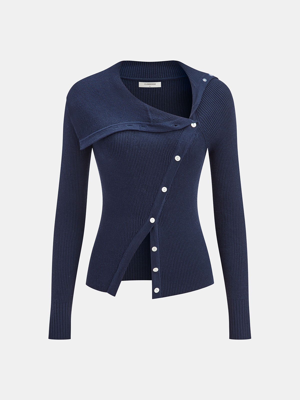 Asymmetric Lapel Button Front Knit Top for Women Casual Wear