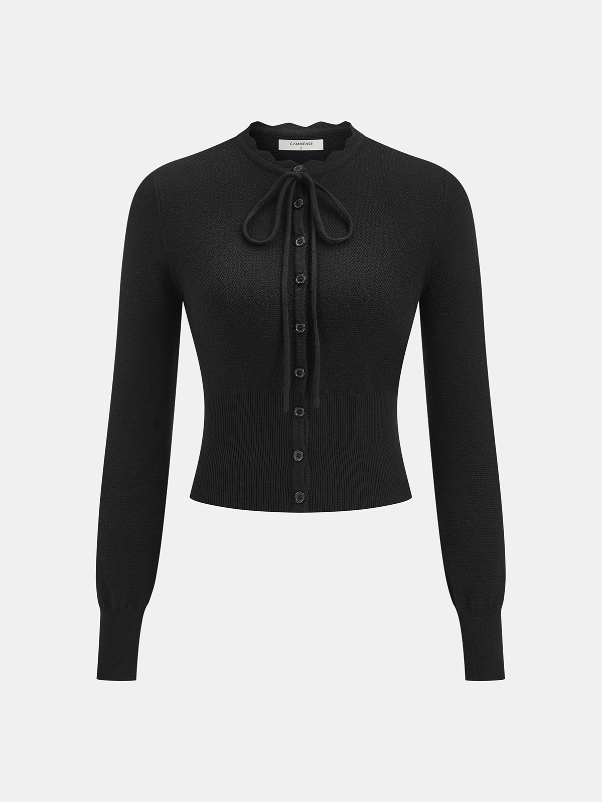 Tie Neck Button Fitted Cardigan Cozy Fall Essential