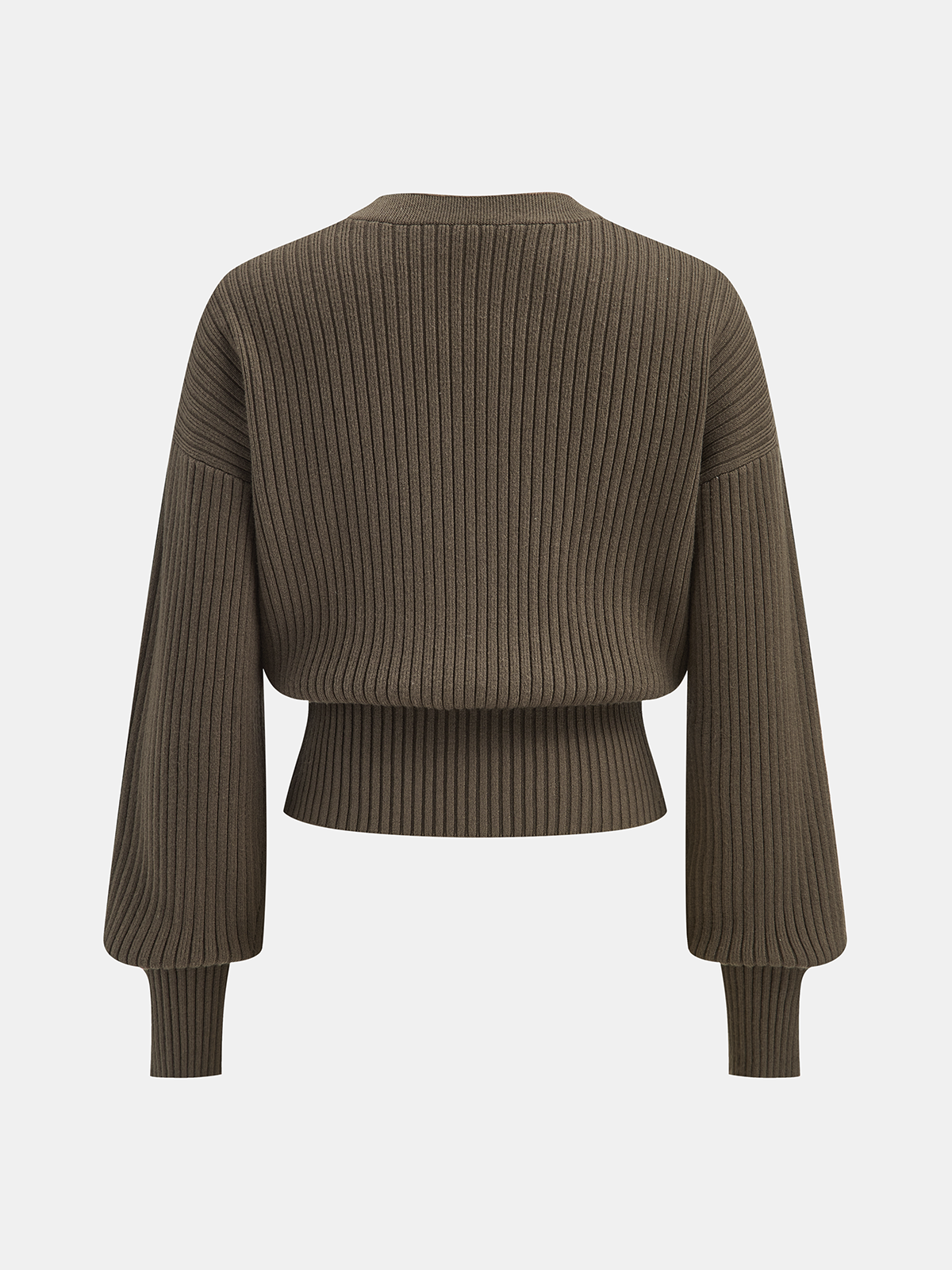 Metal Button Ribbed Cardigan with Long Sleeves and V-Neck