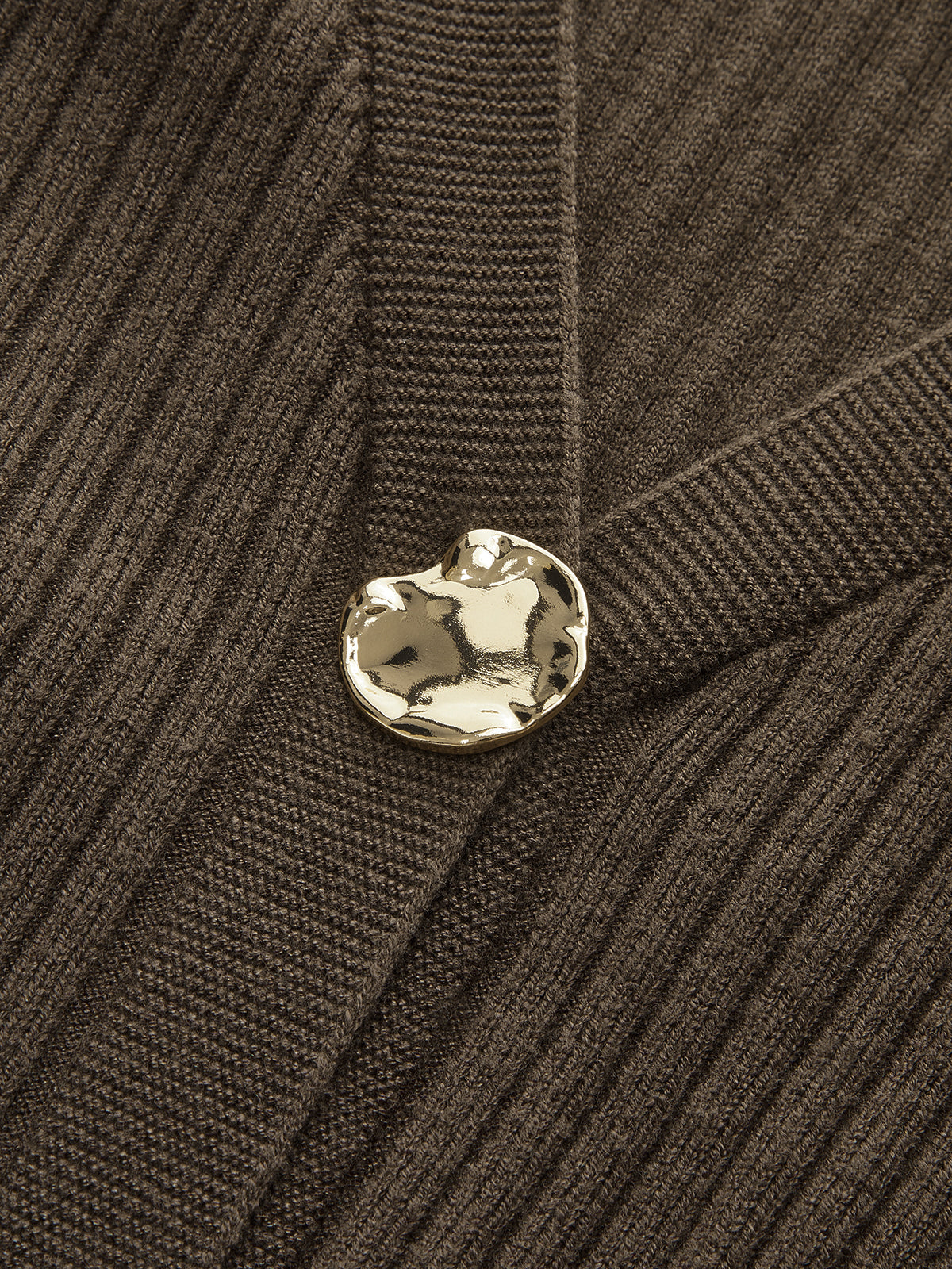 Metal Button Ribbed Cardigan with Long Sleeves and V-Neck