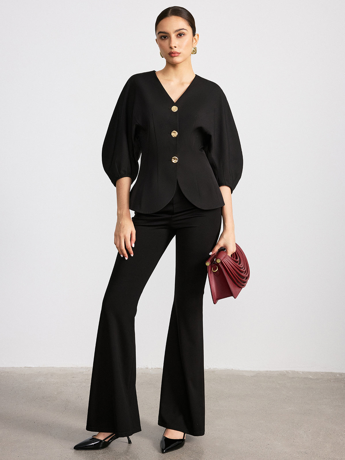 V-Neck Batwing Sleeve Blouse Women's Casual Flowy Top