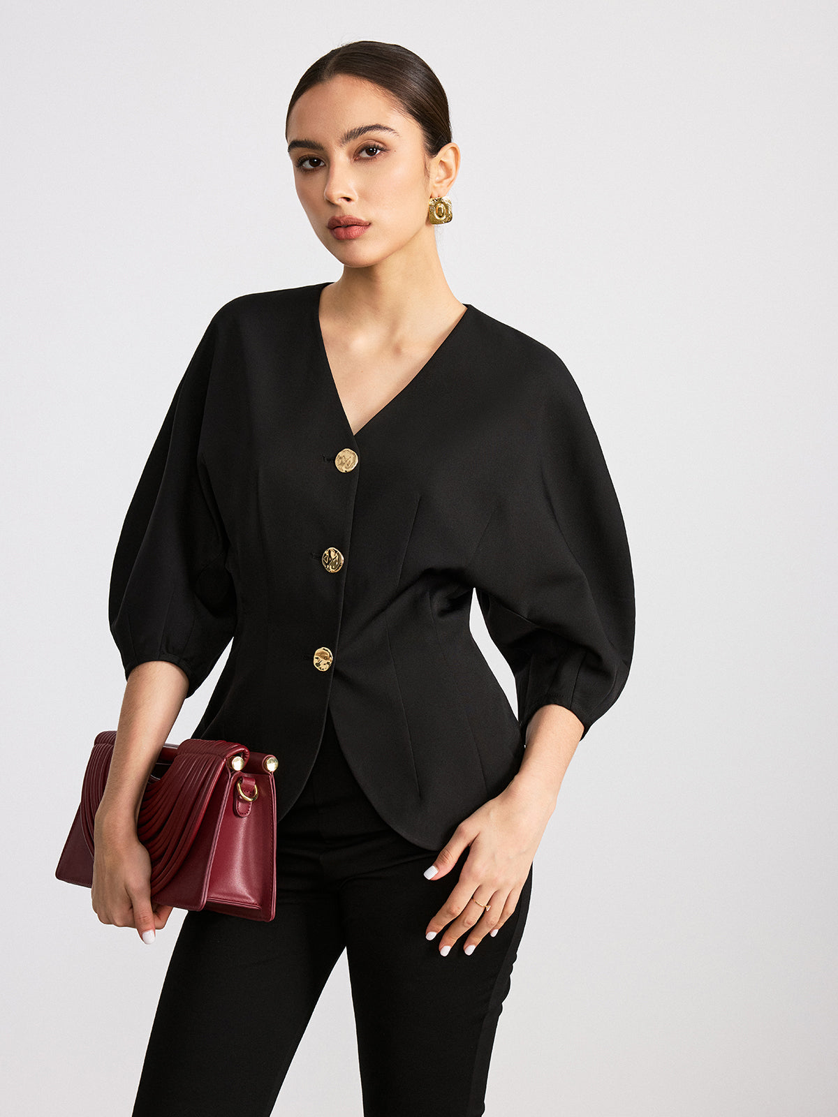 V-Neck Batwing Sleeve Blouse Women's Casual Flowy Top