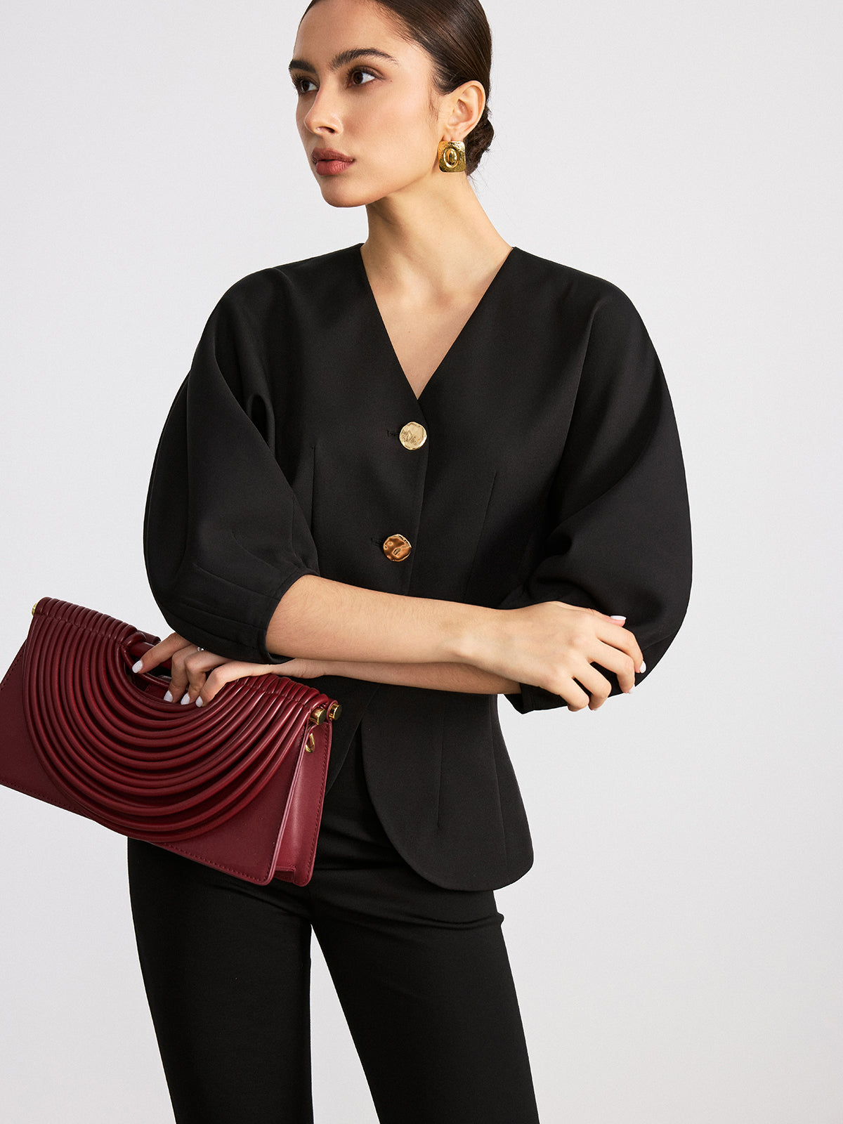 V-Neck Batwing Sleeve Blouse Women's Casual Flowy Top