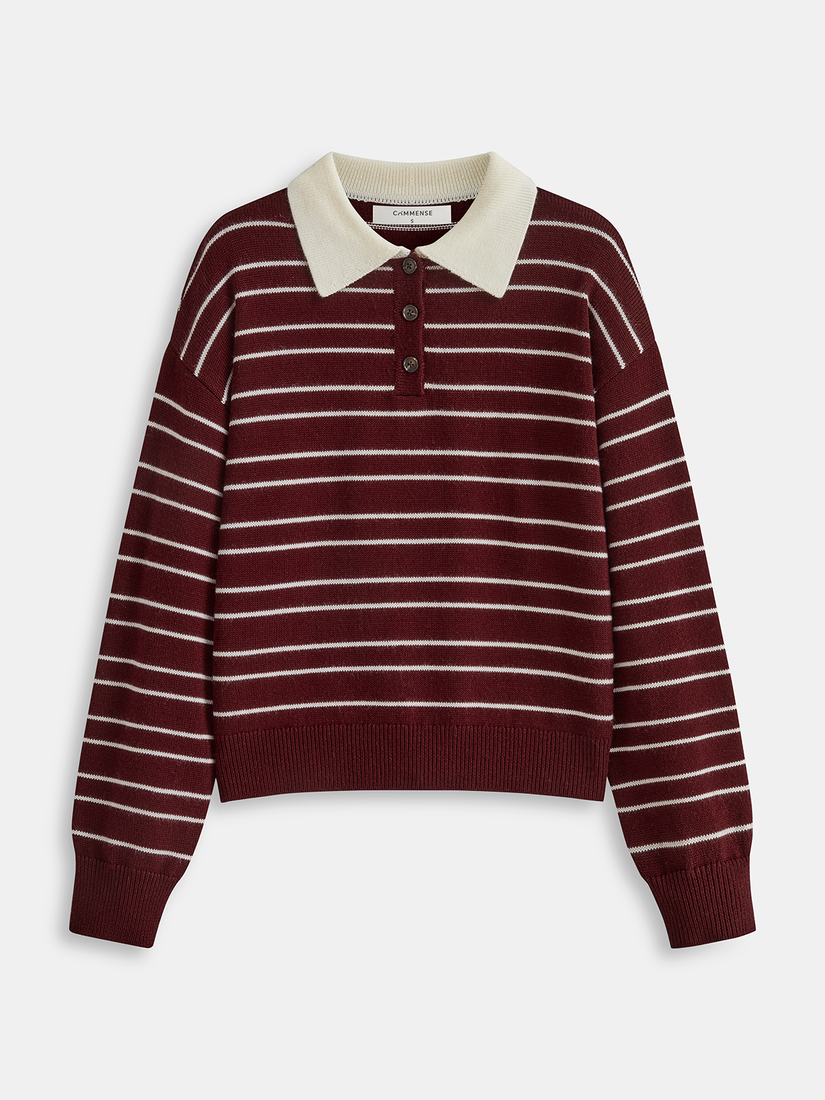 Striped Long Sleeved Knit Polo Top for Casual Wear