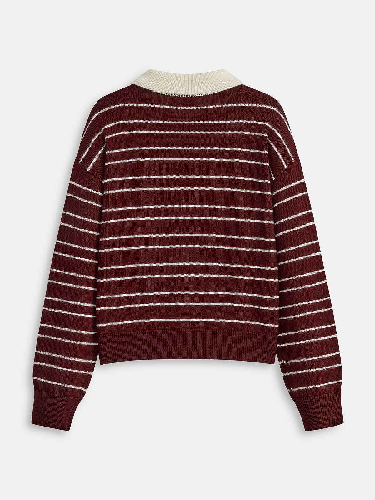 Striped Long Sleeved Knit Polo Top for Casual Wear
