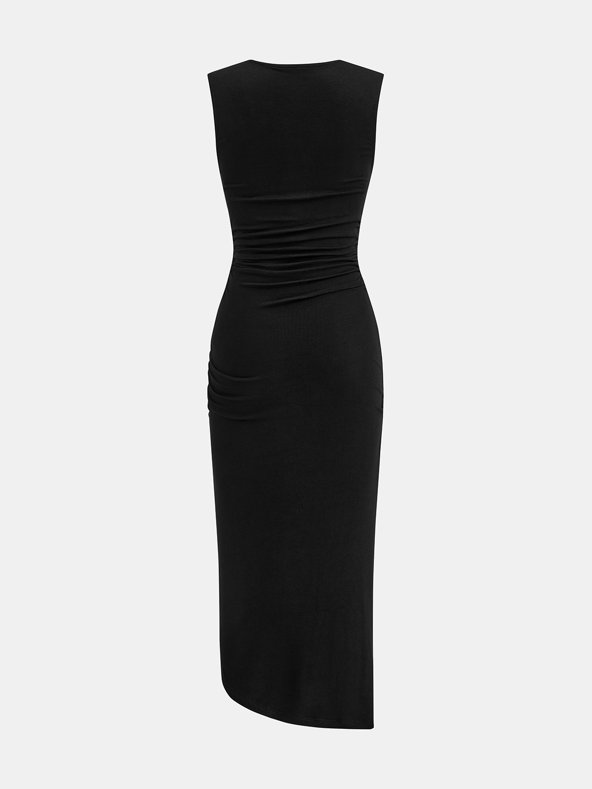 Belt-Decor Sleeveless Ruched Maxi Dress for Elegant Evening Wear