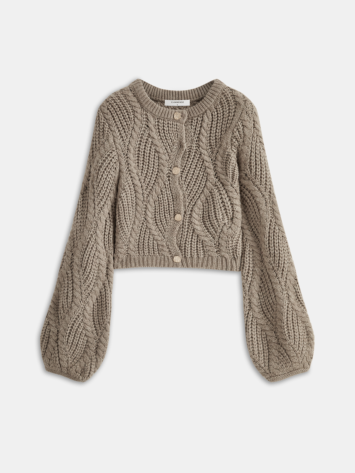 Wool Blend Cable Knit Cardigan with Button Closure