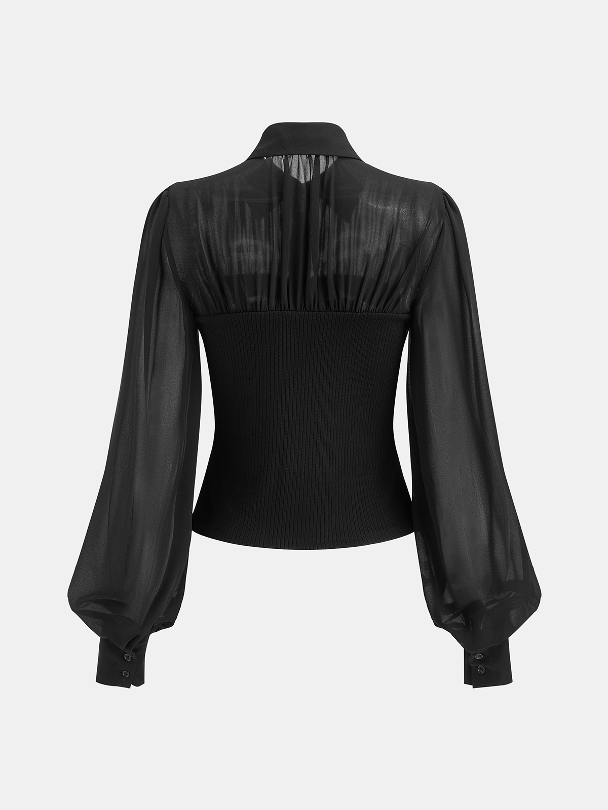 Ribbed Panel Semi-Sheer Long-Sleeve Shirt for Women, Lightweight Casual Top