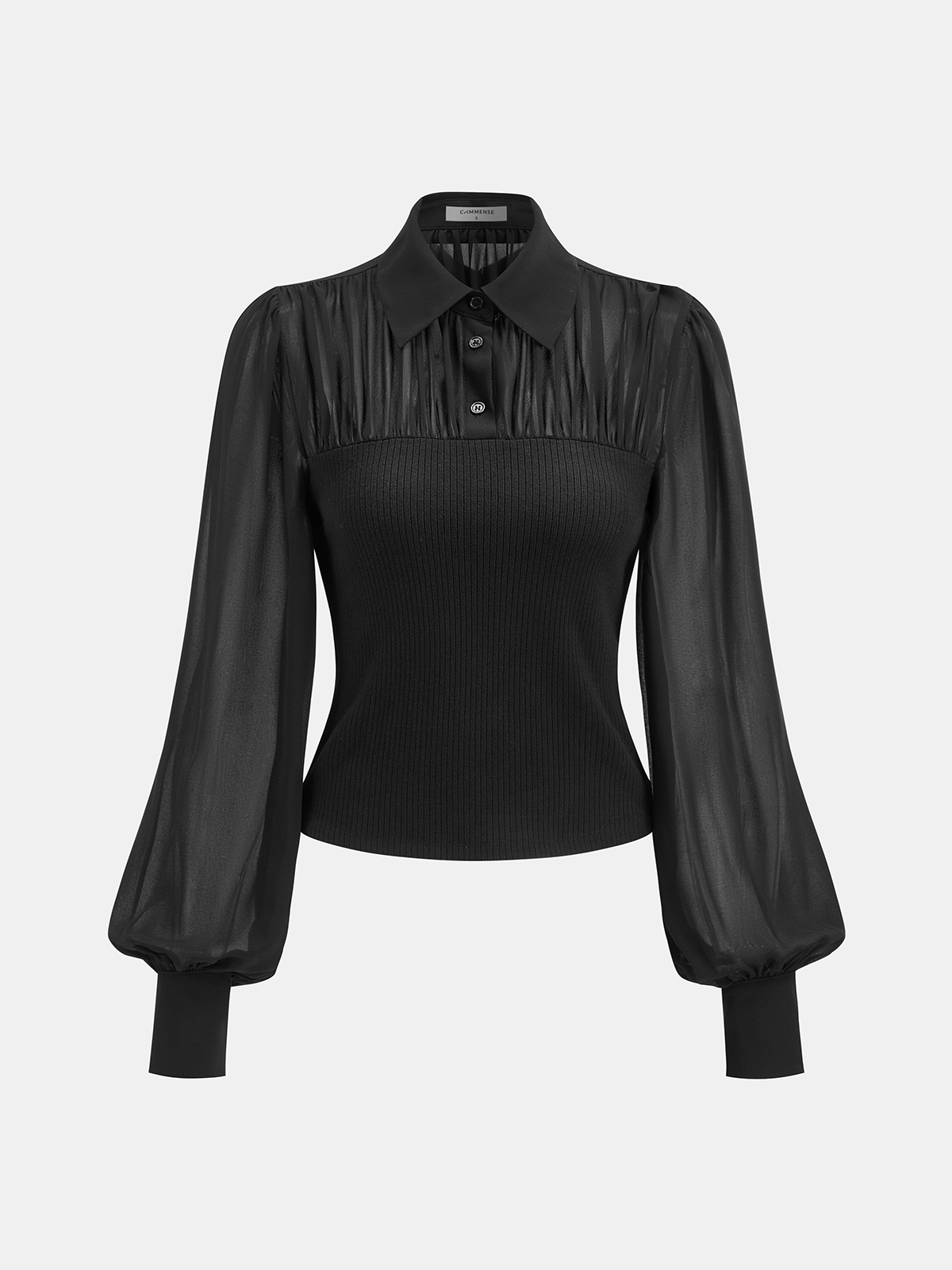 Ribbed Panel Semi-Sheer Long-Sleeve Shirt for Women, Lightweight Casual Top