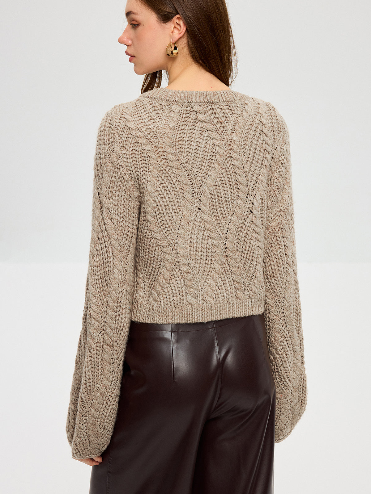Wool Blend Cable Knit Cardigan with Button Closure