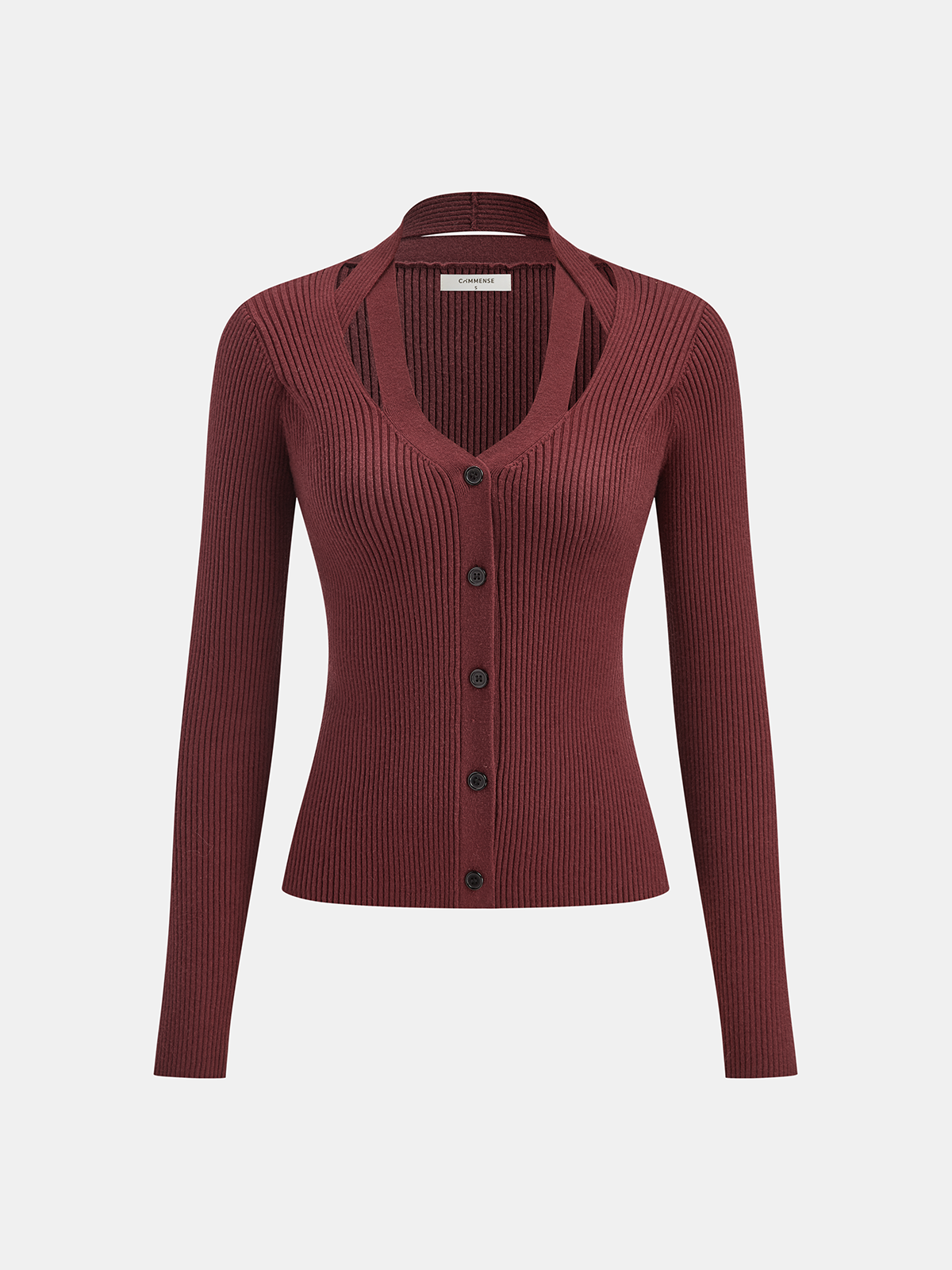 Halter Neck Button Front Ribbed Sweater Cozy Knitwear Essential