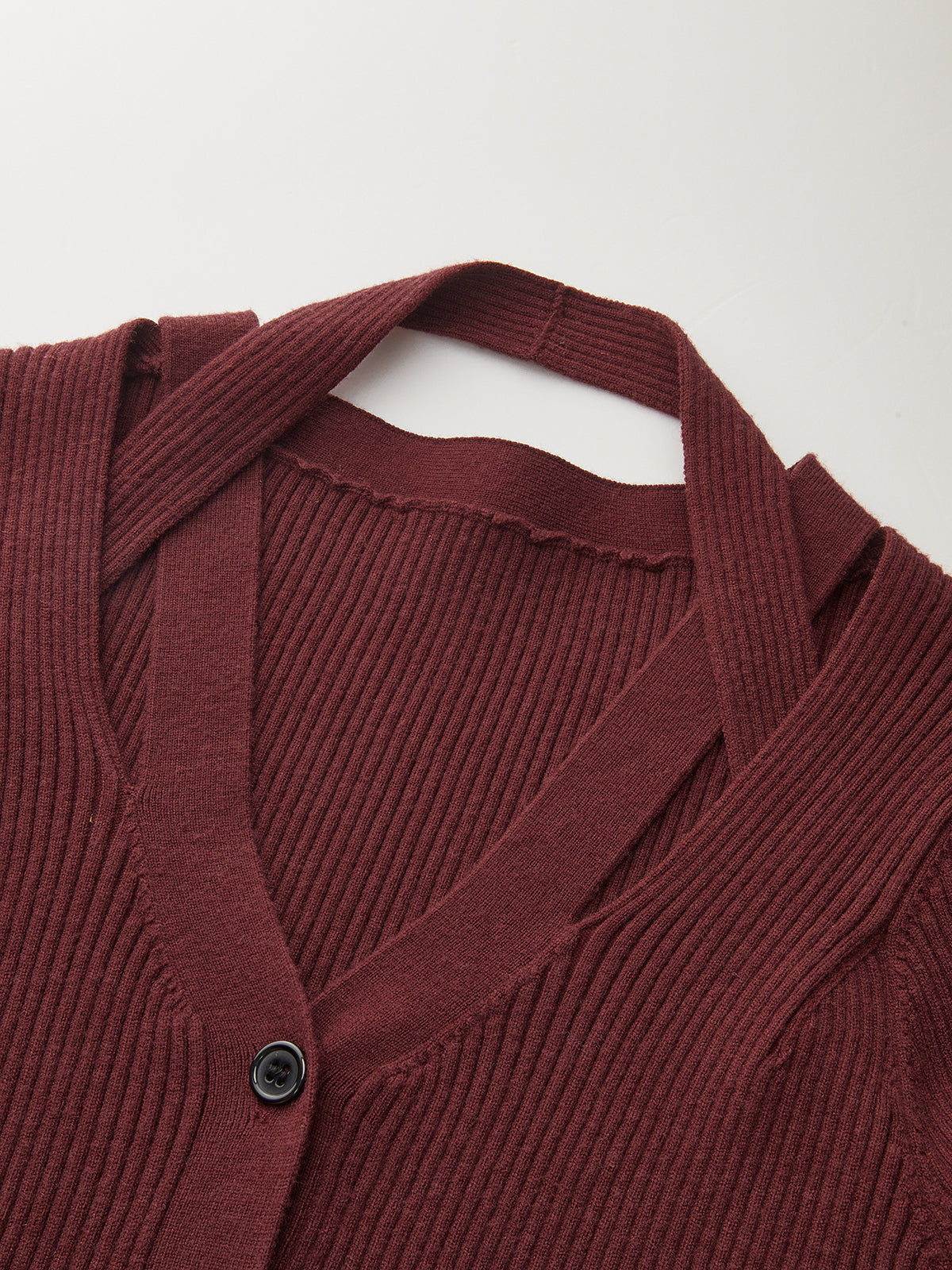 Halter Neck Button Front Ribbed Sweater Cozy Knitwear Essential