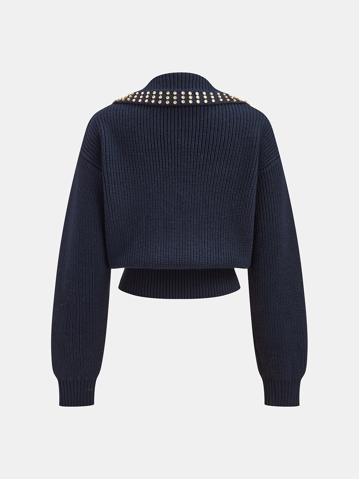 Studded Collar Wool Blend V-Neck Sweater, Cozy Winter Fashion Essential