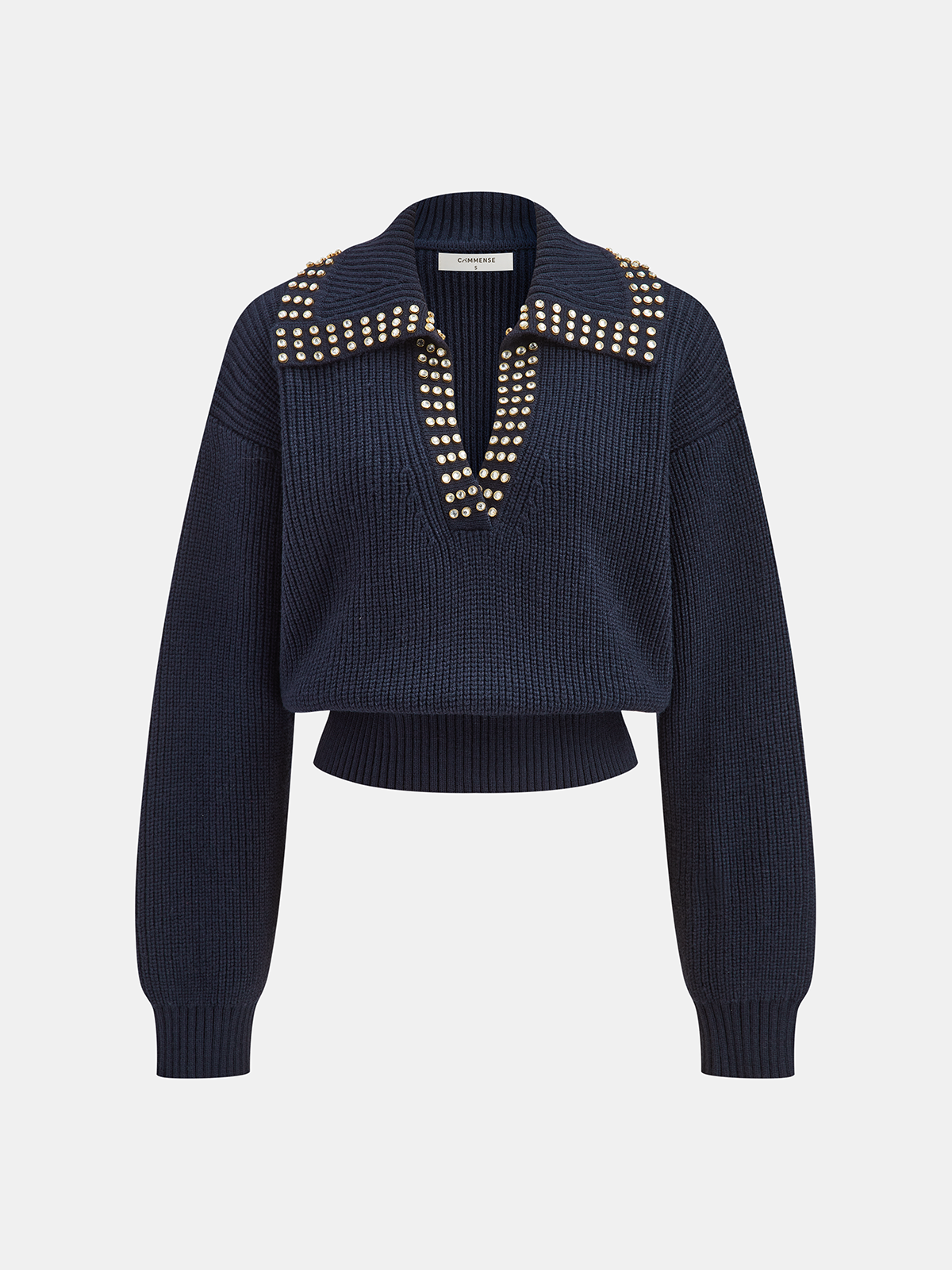 Studded Collar Wool Blend V-Neck Sweater, Cozy Winter Fashion Essential