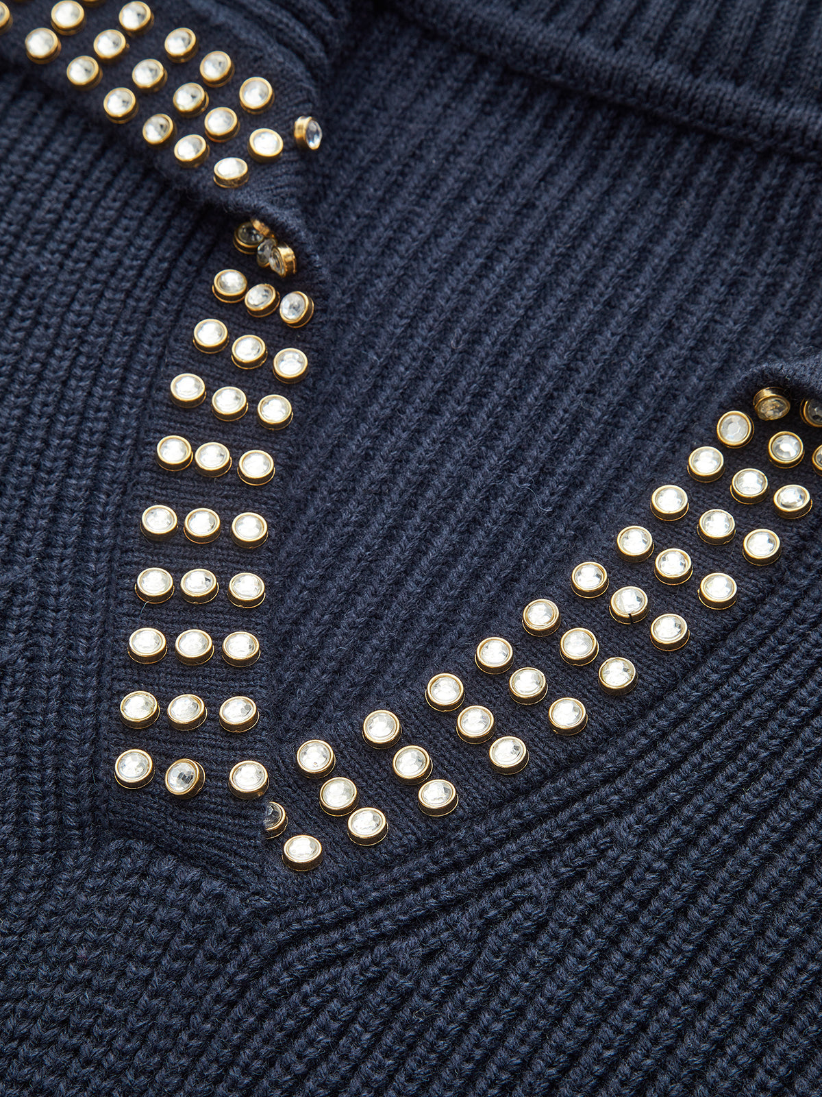 Studded Collar Wool Blend V-Neck Sweater, Cozy Winter Fashion Essential