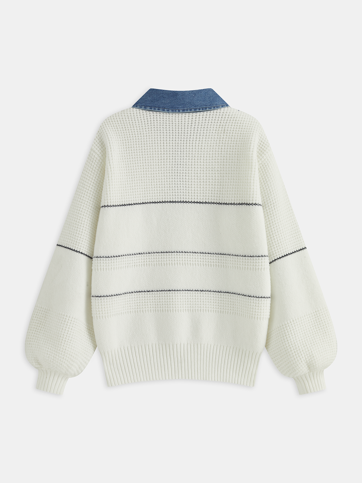 Denim Collar Striped Sweater - Casual Comfort Fit Pullover Style