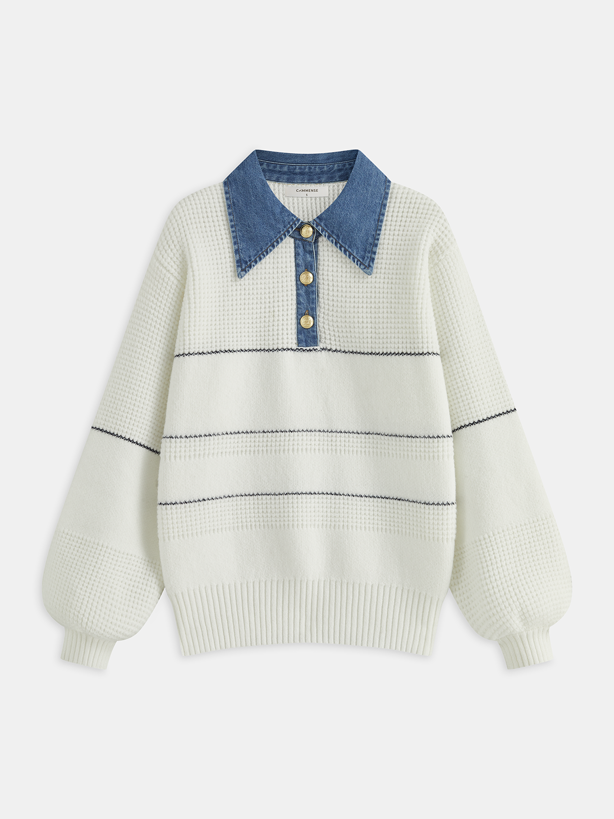 Denim Collar Striped Sweater - Casual Comfort Fit Pullover Style
