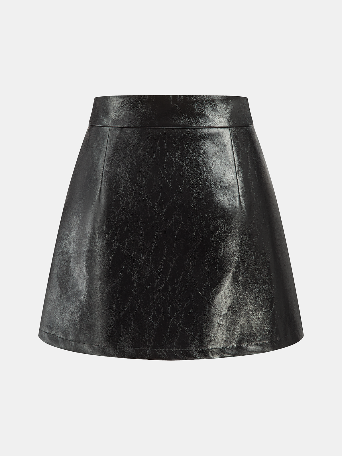 Contrast Pleated Faux Leather Mini Skirt High Waist Trendy Fashion