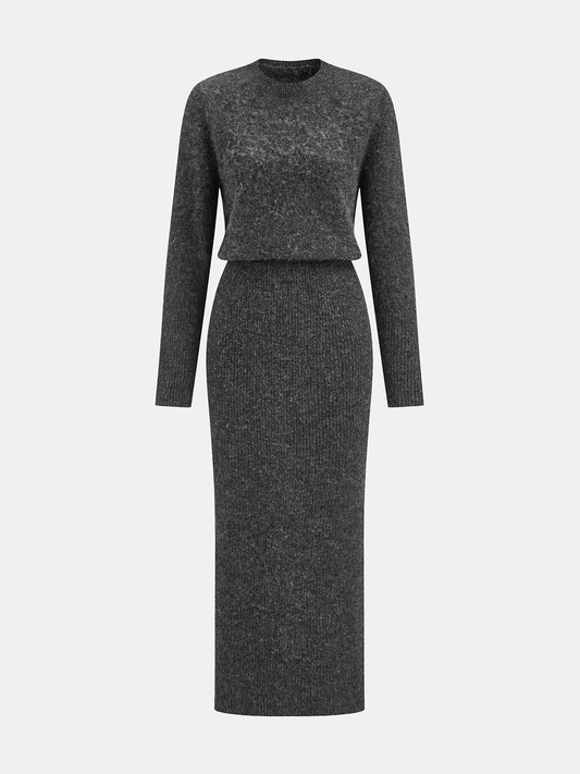 Wool-Blend Fuzzy Midi Dress for Women Casual Fall