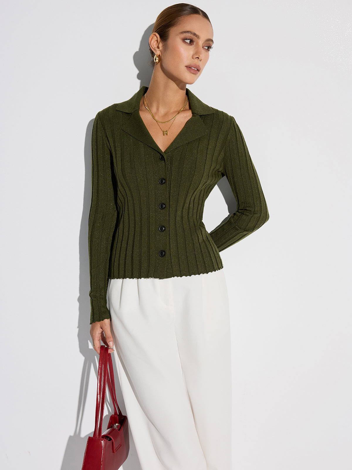Collared Textured Button Wool Blend Sweater for Winter Comfort