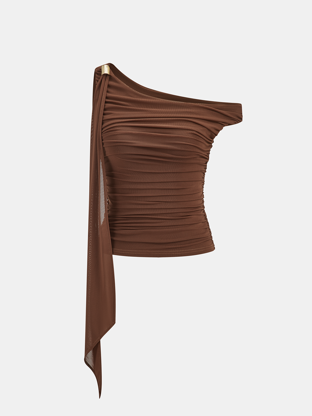 Ruched Off-shoulder Top with Metal Decor, Trendy Women's Fashion Blouse
