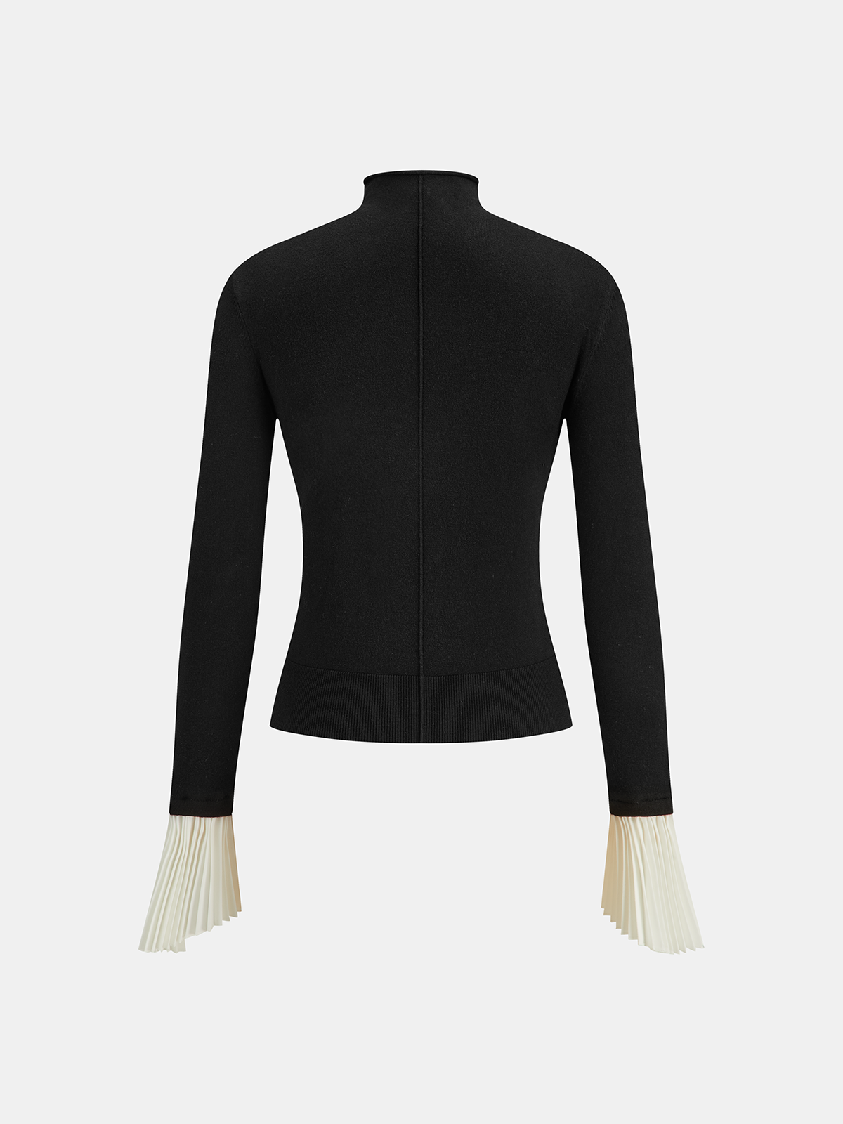 Contrast Pleated Cuff Mock Neck Sweater - Women's Elegant Fall Fashion