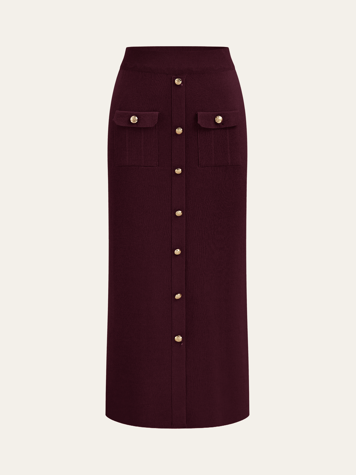 Metal Button Collared Cardigan and Midi Skirt Set, Trendy Women’s Workwear Essentials