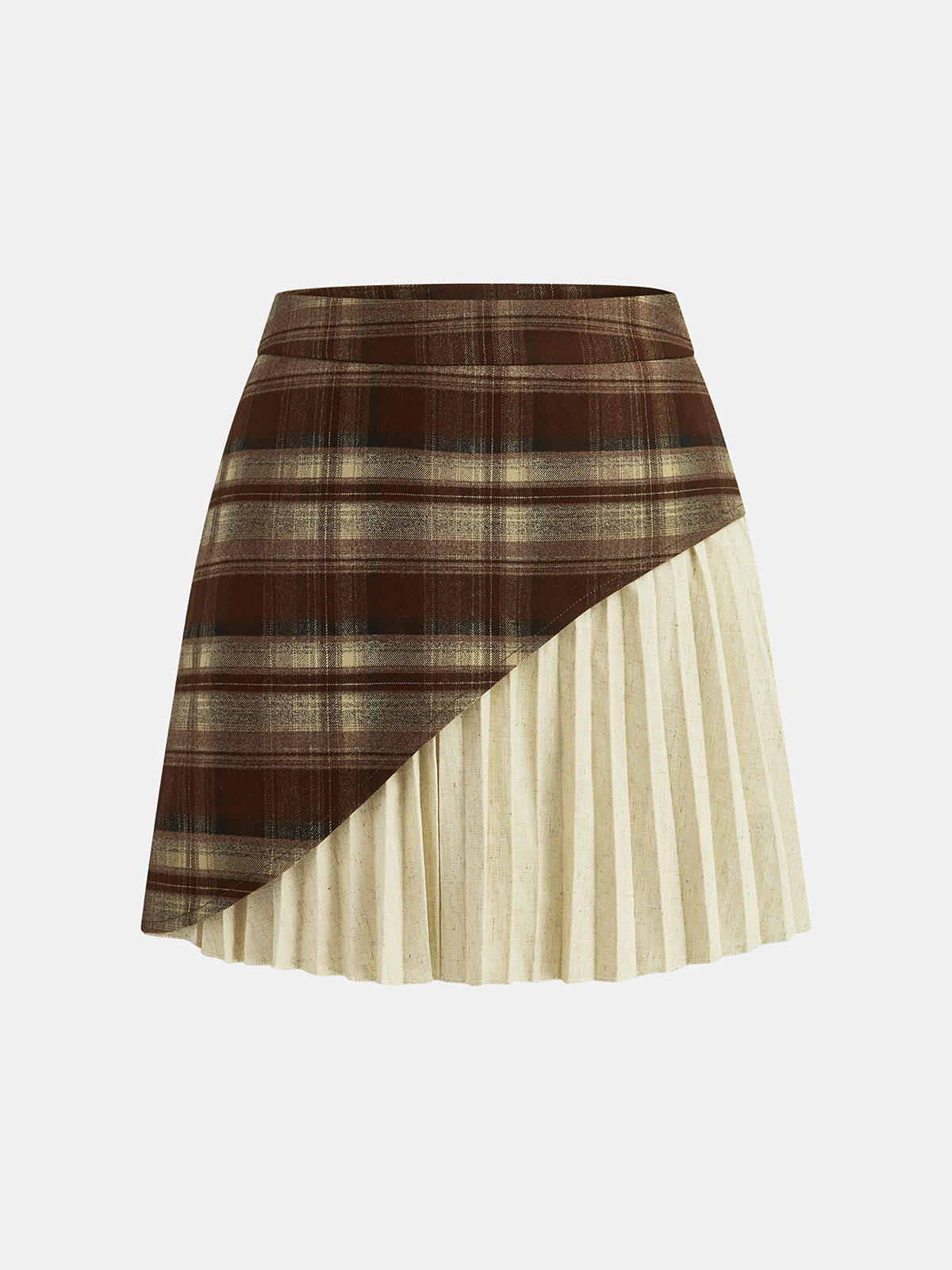 Plaid Asymmetric Pleated Mini Skirt with High Waist Design