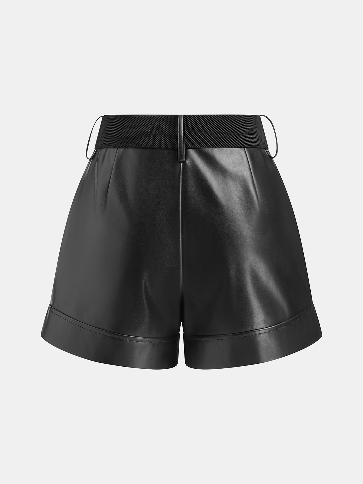 Belted Faux Leather Shorts High-Waisted Trendy Fashion