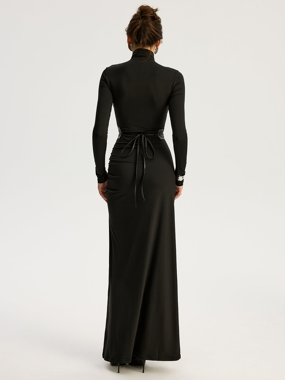 Belted High-Slit Turtleneck Maxi Dress for Women Winter Fashion