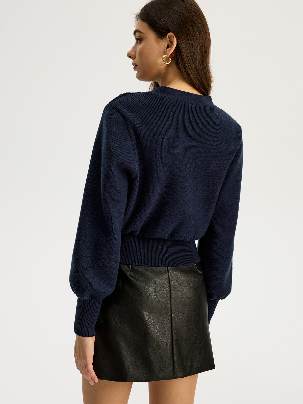 Heart Metal Detail V-Neck Sweater Classic Casual Knitwear for Women